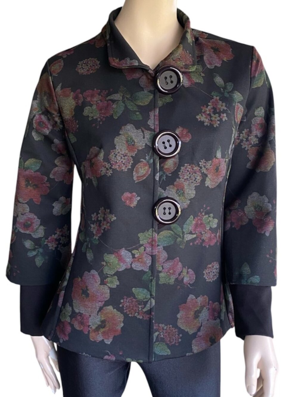 Zooni Made In Canada Statement Jacket Big Button Floral Art To Wear S/M Autumn